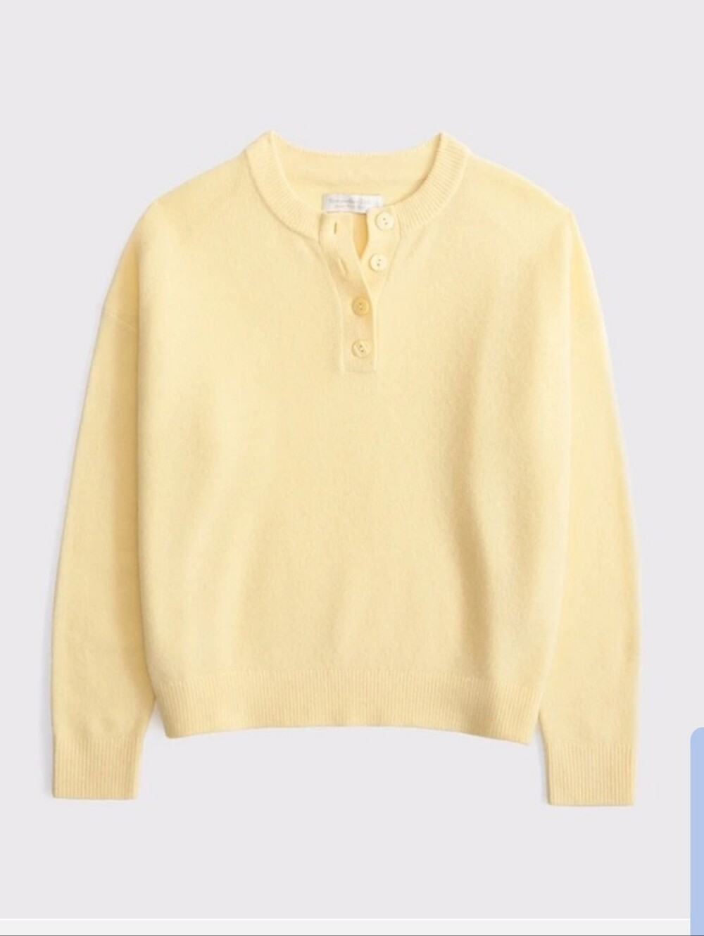 Abercrombie & Fitch Light Yellow Merino Wool Blend Henley Crew Sweater. S - Picture 2 of 3